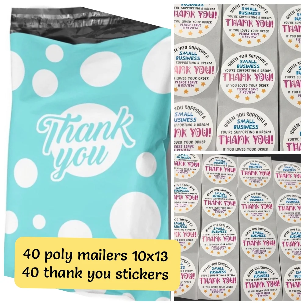 Thank You Poly Mailers with Stickers - Blue and White